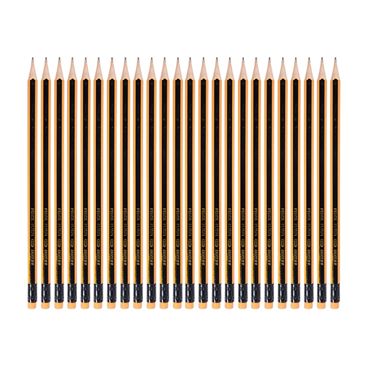 Hexagonal HB Pencil With Eraser Basswood Yellow Barrel Office Use Pencil