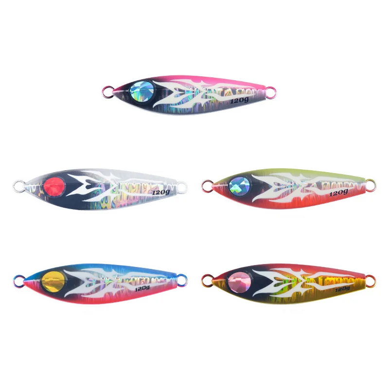 Deep-sea fishing boat fishing speed sinking slow shake golden gun red belt fish luminous iron plate Luya bait 80g~300g