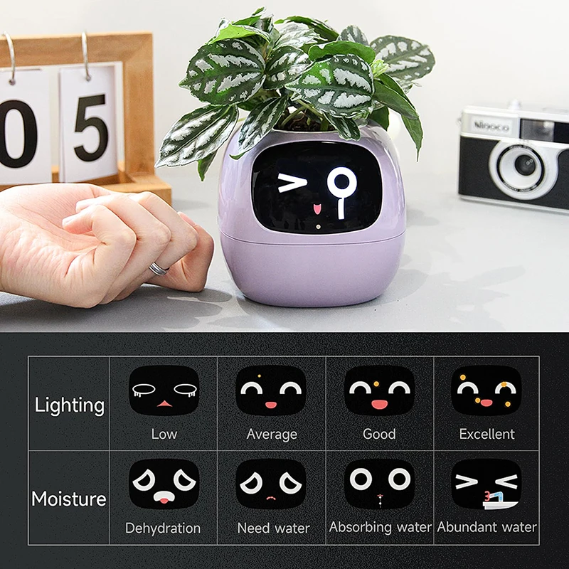 Cute Automatic Watering AI Lvy Smart Pet Planter Mini Intelligent Smart Plant Pot Robot Smart Flower Pots with Sensor