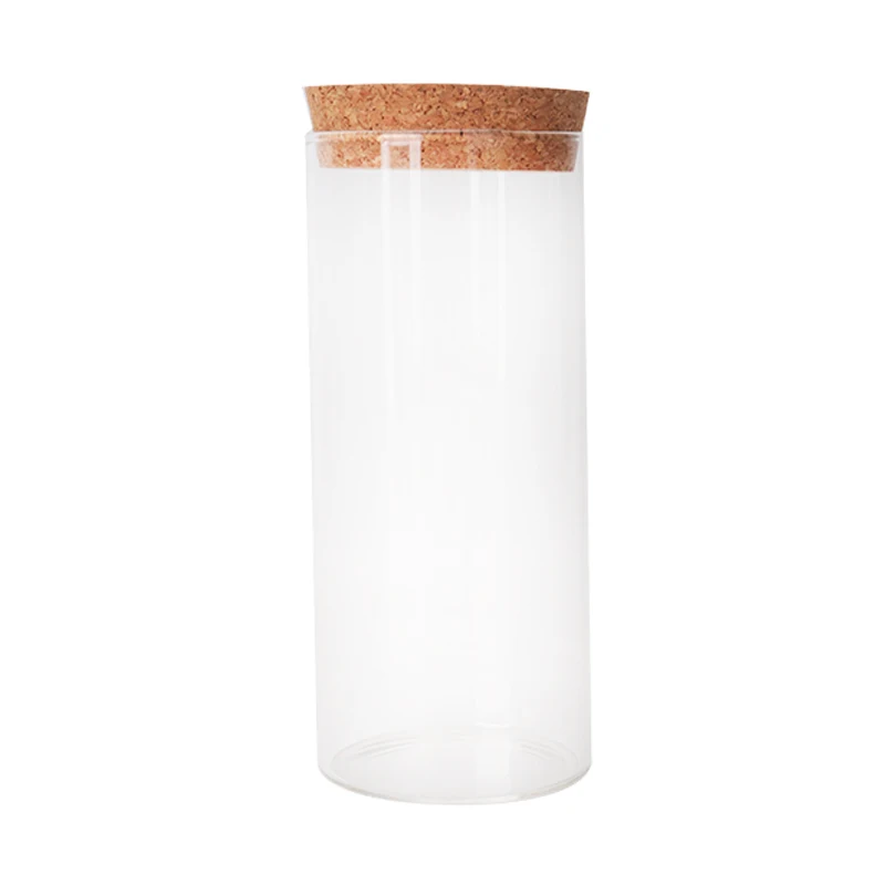 Empty Clear Coffee Beans Glass Bottles Vanilla Glass Jar With Bamboo Lid Cork