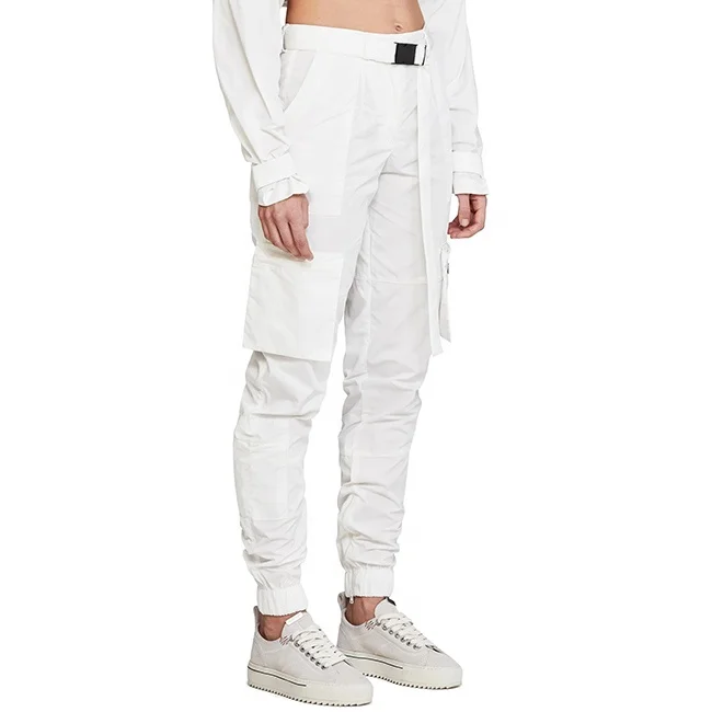 OEM ladys white jogger pants custom street girl trousers side pocket cargo pants for women