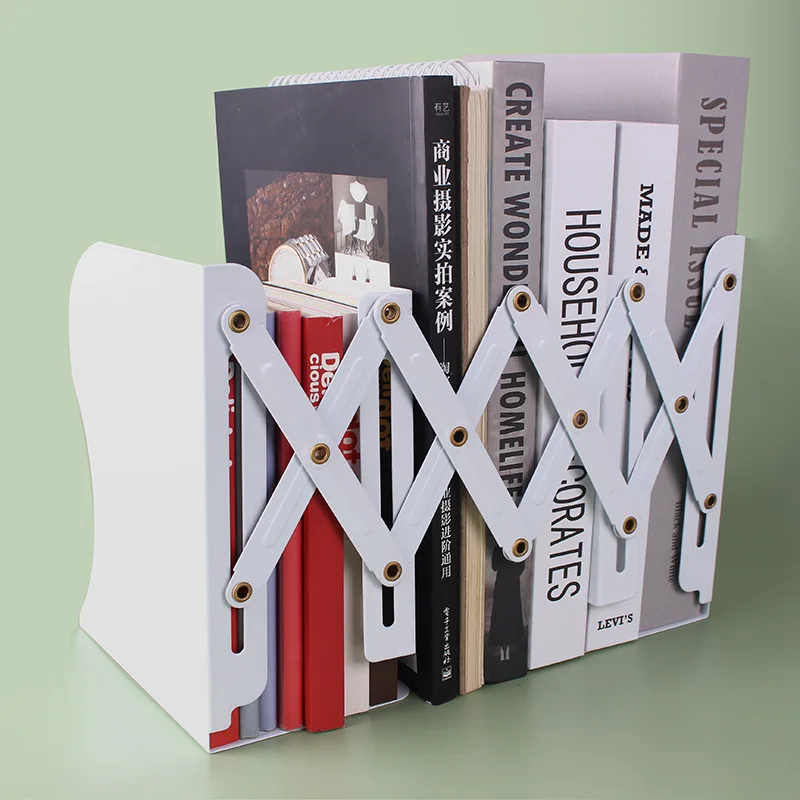 Adjustable Bookends White Metal Book End Holder Stand Decorative Heavy Duty Book Stopper Storage Shelf