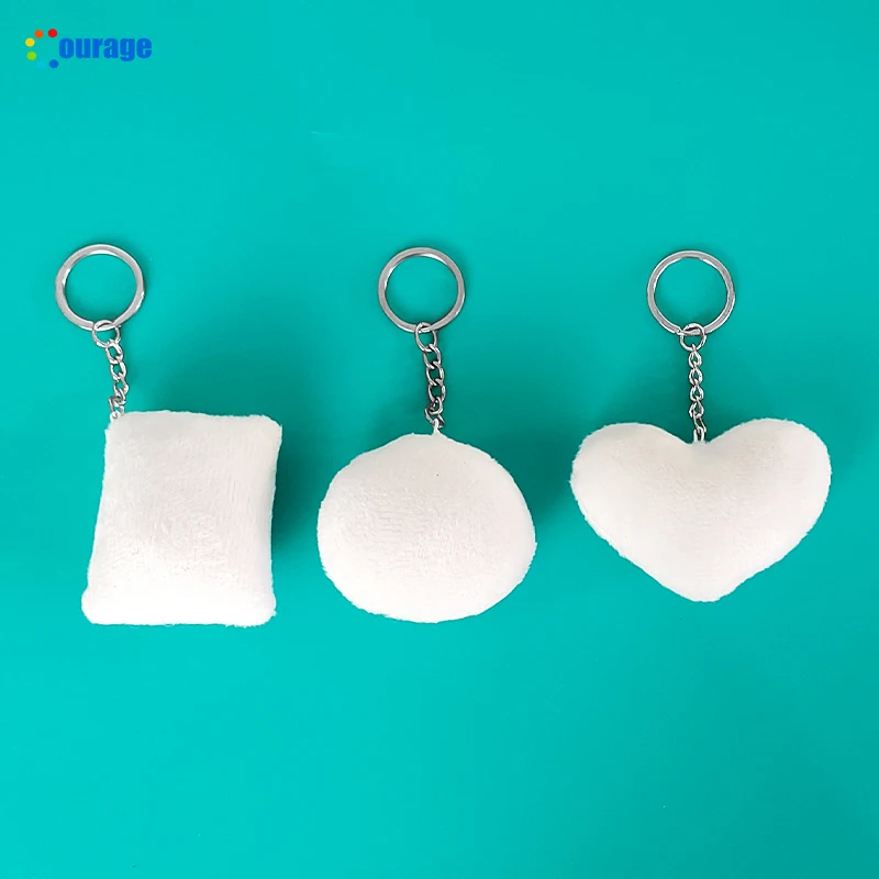 Cute polyester Oval Heart Rectangle plush white customize plain fabric blanks keychain sublimation