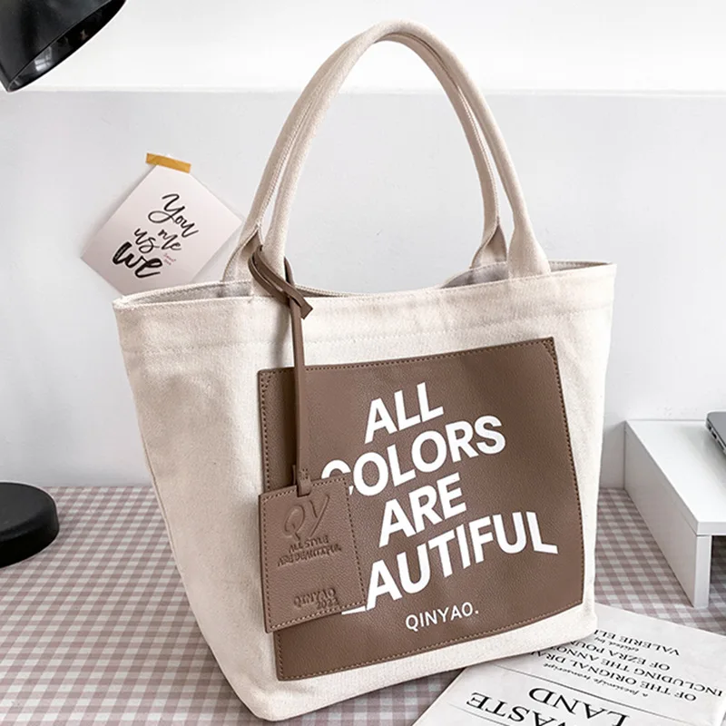 PU Women Print Style Gift Daily Luxury Foldable Reusable Large Grocery Cotton Canvas Shopping Tote Bags With Custom Logo Extra