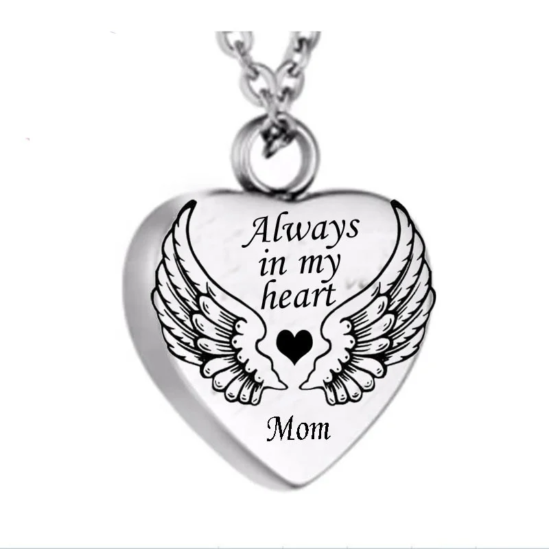 Always in My Heart Commemorative Family Relatives Ashes Pendants 925 Sterling Silver Mom Cremation Heart Shaped Ash Urn Pendant