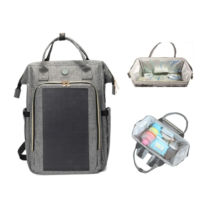 Ozone Disinfection Mommy Travel Nappy Diaper Bags Backpack with Solar Panel USB for Outdoor Travel