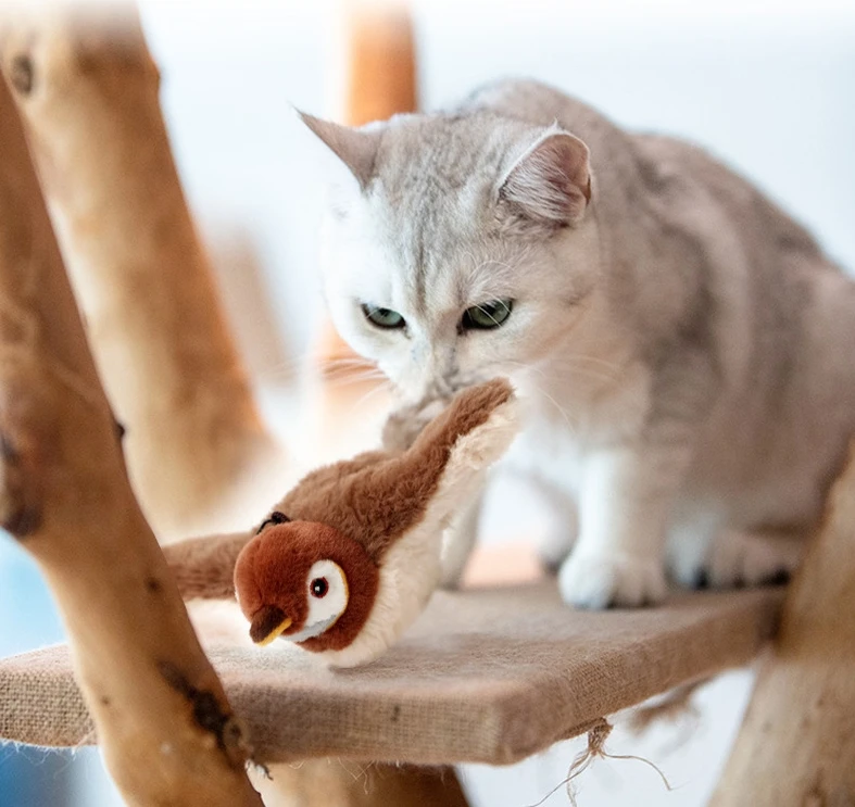 Hot Sale Pet Products Cat Toy Flapping Wings Catnip Toy Singing Plush Simulation Hunting Electric Toy For Cat Kitten