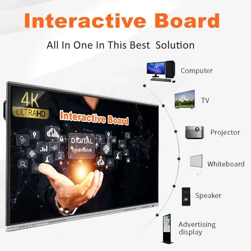75 86 100 Inch Electronic Display Digital Interactive Glass Writing Board Lcd Smart Board TV Interactive Touch Screen Whiteboard