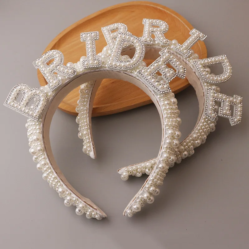 YH Bachelorette Crown Bridal Shower Bachelorette Party Hair Accessory Luxury Bride Headbands White Wide Barque Headbands