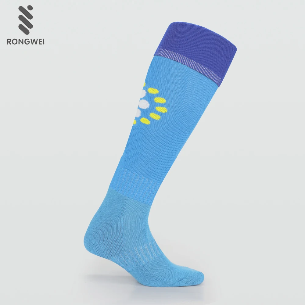 100% cotton blue knee high breathable soccer socks