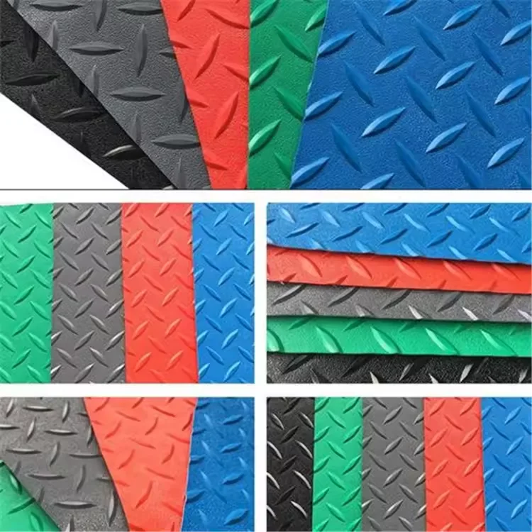 Chinese manufacturer wholesale 1.5mm~5.0mm Black Diamond checker coin Pattern Plastic bus floor Vinyl flooring PVC car mat roll