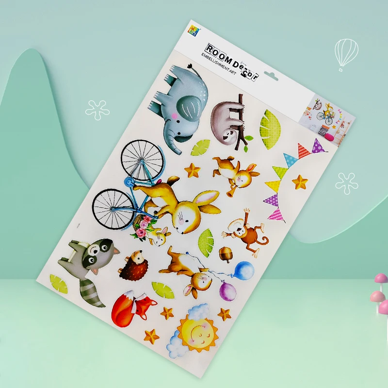 Good Quality cute animals bicycle decorative kids room wall stickers