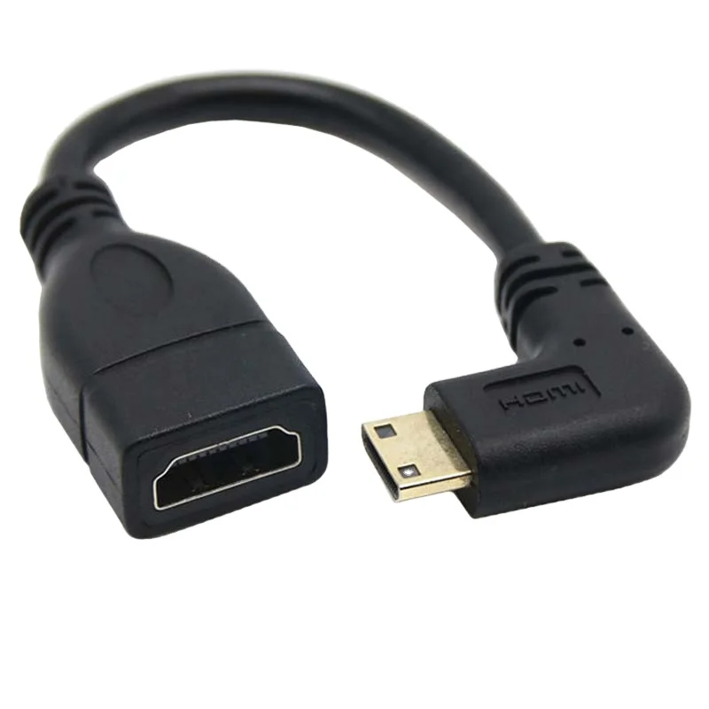 Позолоченный 90 градусов прямоугольный мини HDMI к штекер-гнездо кабель для HDTV 1080p