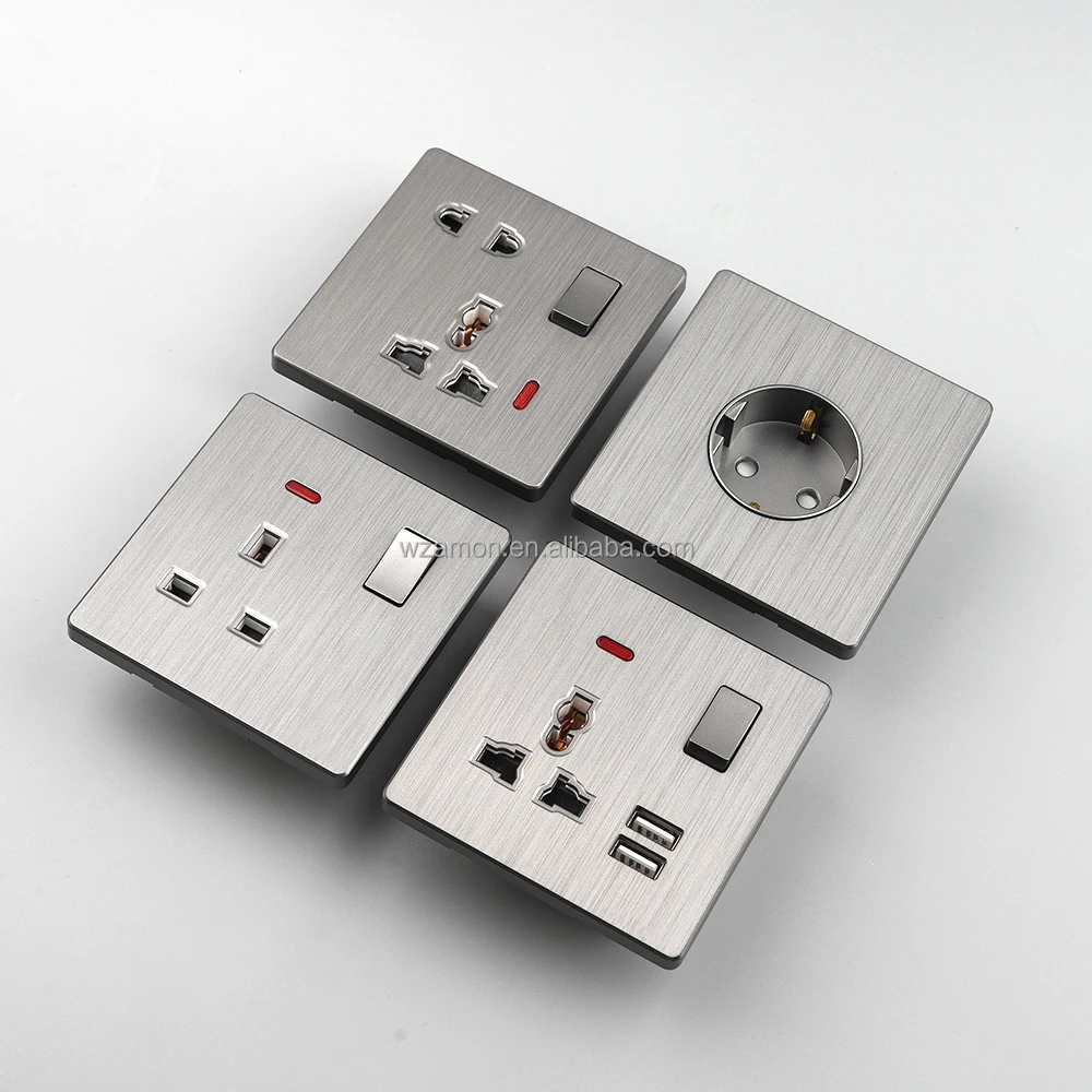 BS SQM brushed BS wenzhou electric home light wall power electrical switches plug uk socket sockets and switches electrical
