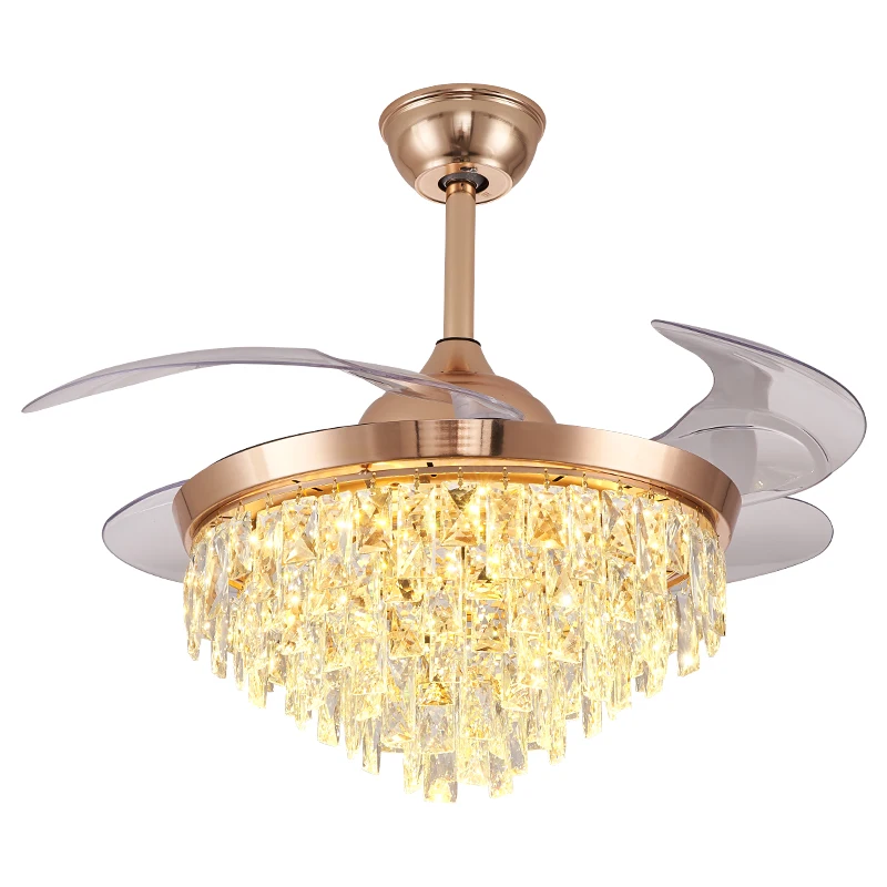 Gold Luxury Crystal Round Ceiling Fan Light Simple And Generous Living Room Household Led Ceiling Fan Lamps