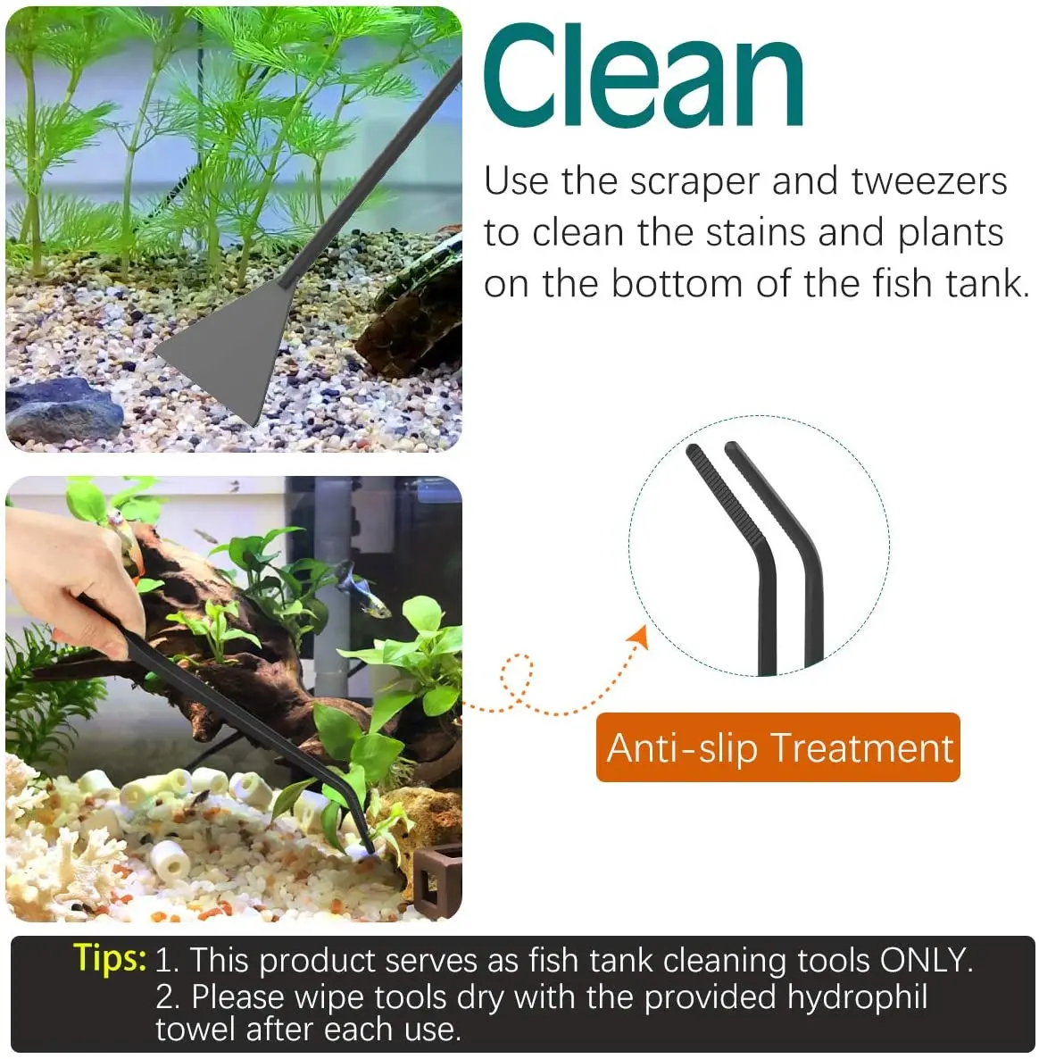 5 In 1 Long Stainless Steel Tweezers Scissor Aquatic Plants Cleaning Tool for Aquariums & Fish Tank Aquarium Scissor Tools Kit