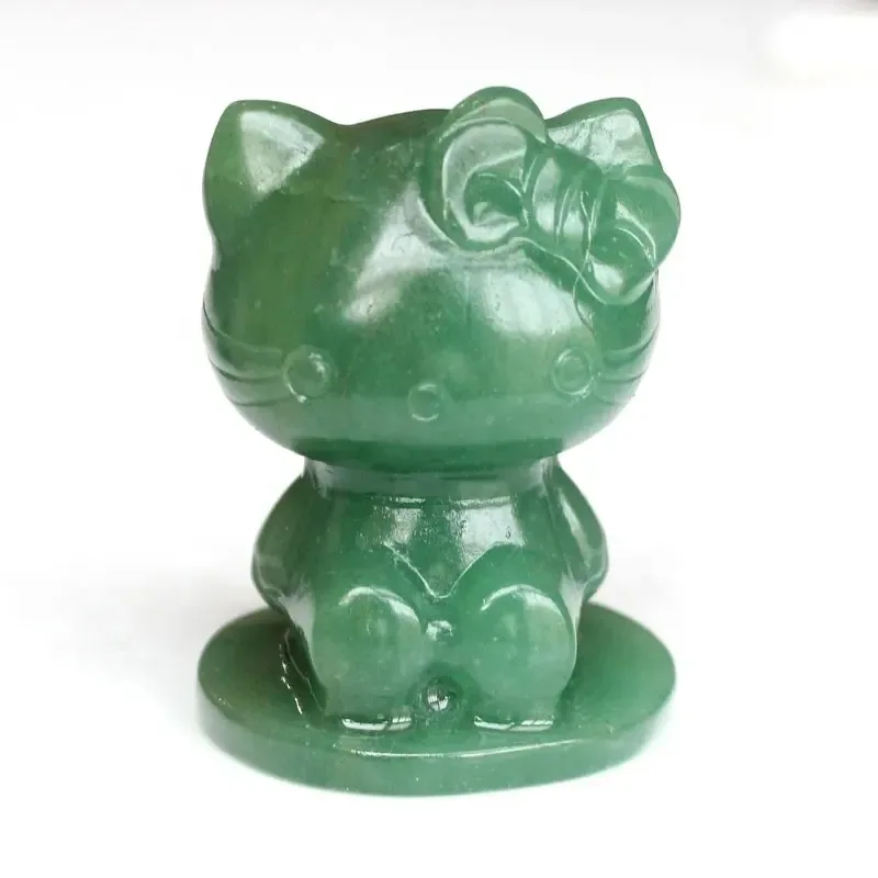 Резьба вручную 2 дюйма натуральный розовый кварц кристалл мультфильм Hello Kitty кошка резьба для украшения дома