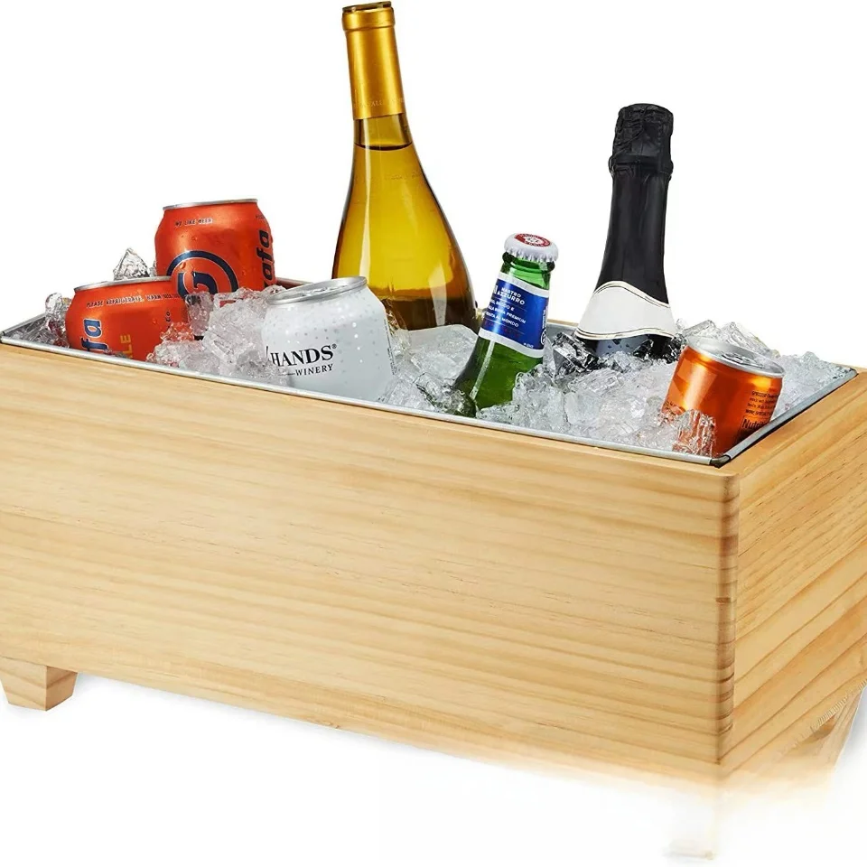 Classic Style Wooden Ice Buckets Barrels Beer Refrigerators with Lacquer for Sundries Serving Ice Cream Beer Cola Drinks
