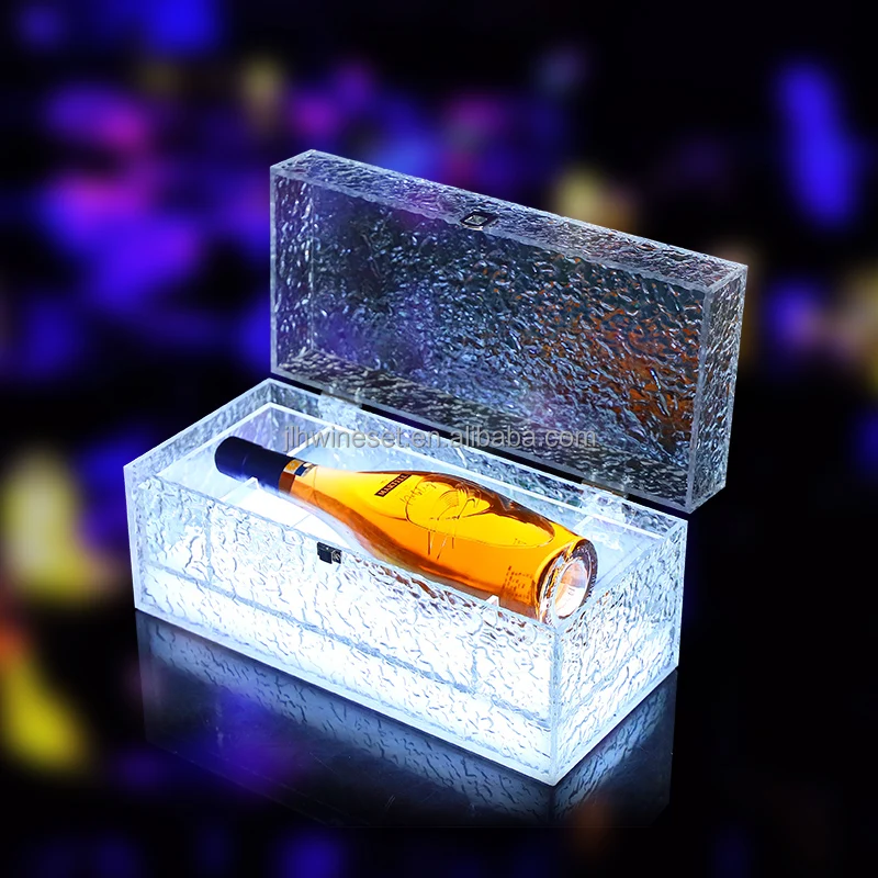 bar suppliers illuminated led glow light up Acrylic Champagne Bottle display presenter box LED liquor box LED wine suitcase