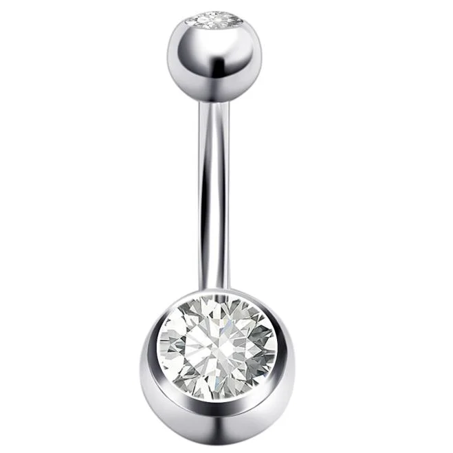 Stock! Eternal Mental F136 Titanium Double Zirconia Belly Button Rings 14G Sexy Navel Piercing Gold Plated Body Piercing Jewelry