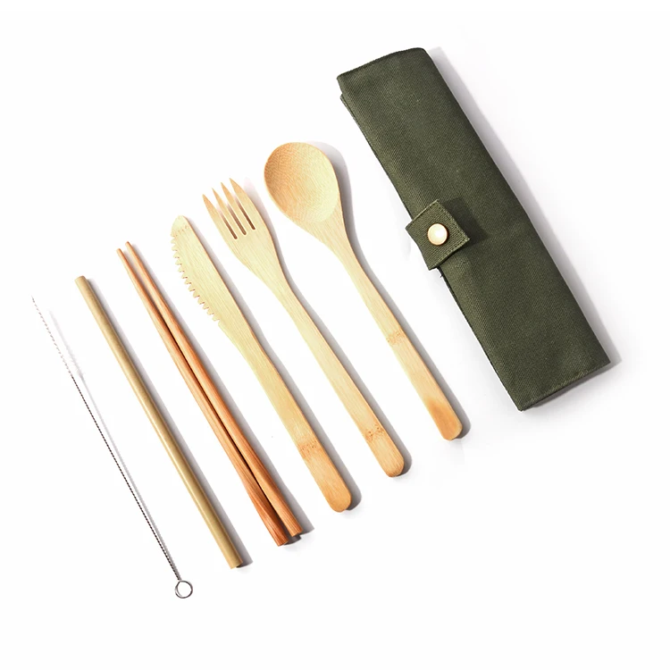 Eco Friendly Bamboo Tableware Travel Utensils Reusable Set Baby Tableware Set Bamboo Cutlery With Case And Gift Box