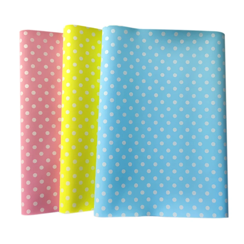 White Dot Pattern Printed Artificial Upholstery Fabric Matte Color PU Decorative Synthetic Leather For Bag/Bow/Shoe DIY Craft