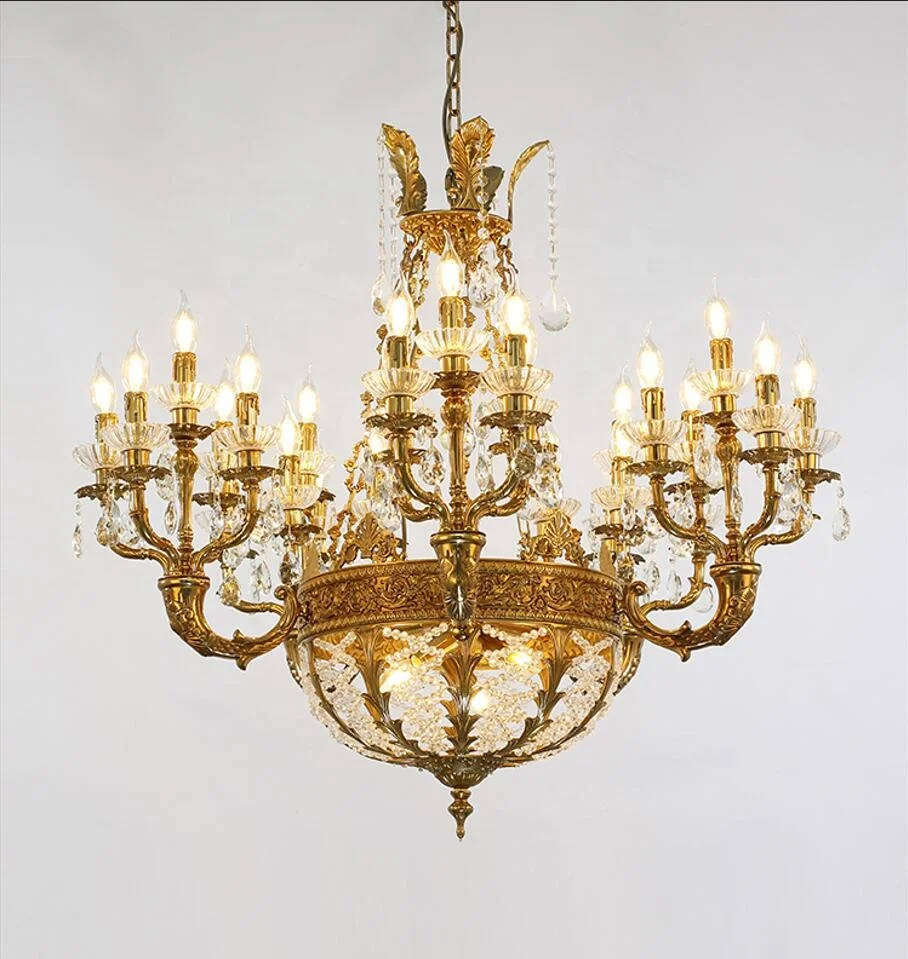 French Antique Bronze Brass Candle Hanging Lamp clear crystal Decorative chandelier luxury Pendant Lighting Crystal Chandelier