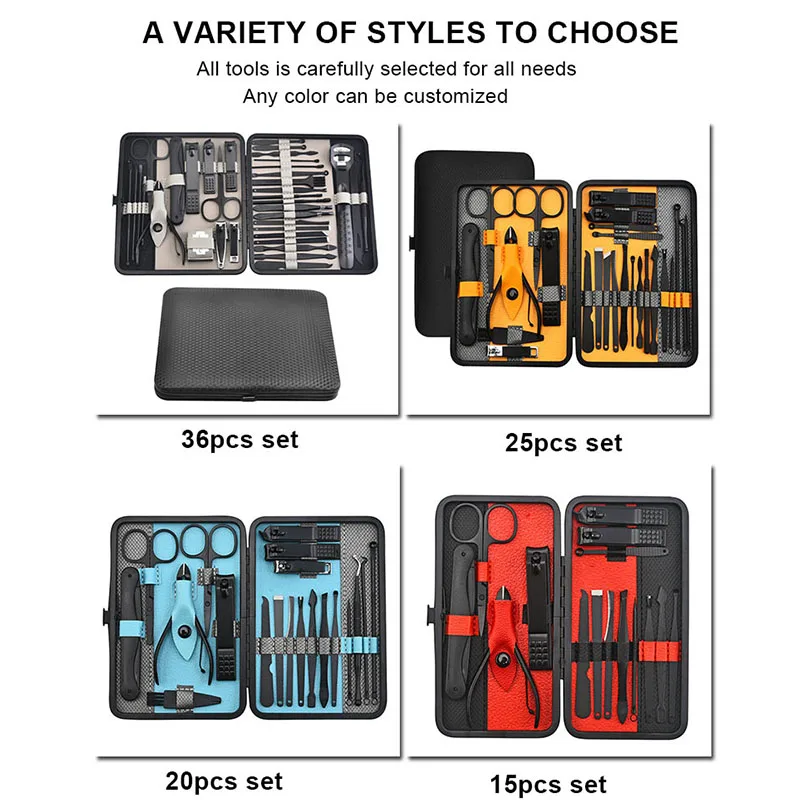 Latest Design Professional Manicure Pedicure Set 36 in 1 Face Foot Hand Nail Care Tool  Stainless Steel Fingernail Clipper Kit