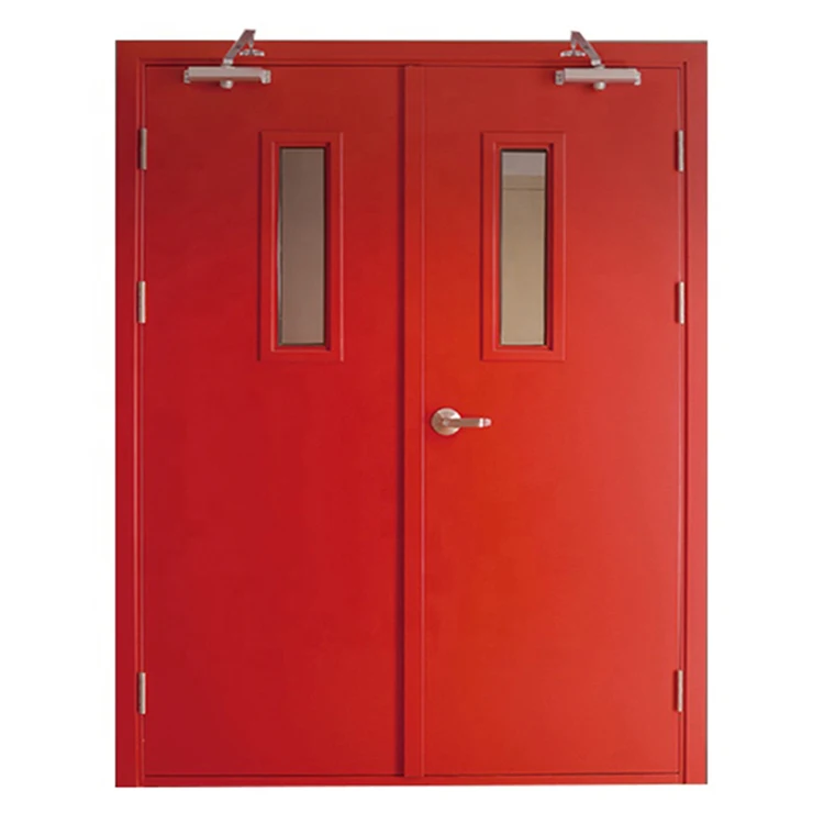 Made in china factory commercial market hotel hospital internal room double leaf steel fire rated door with glass vision panel