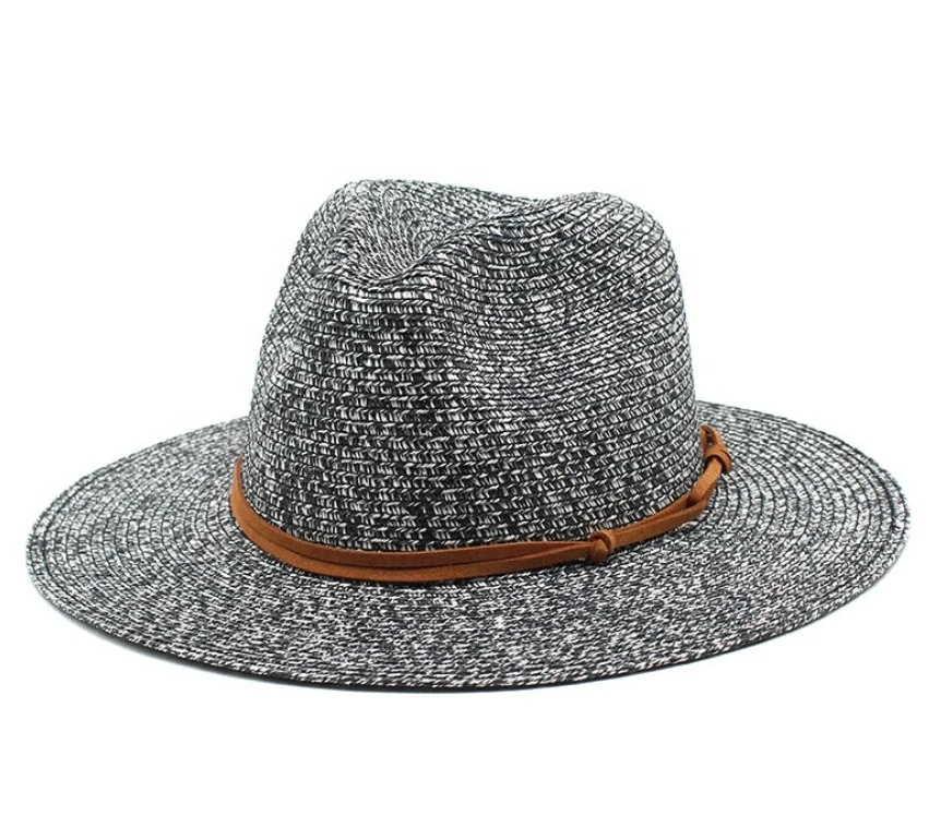 Adult Mixed Color Paper Straw Panama Hat with Faux Suede Band Decoration