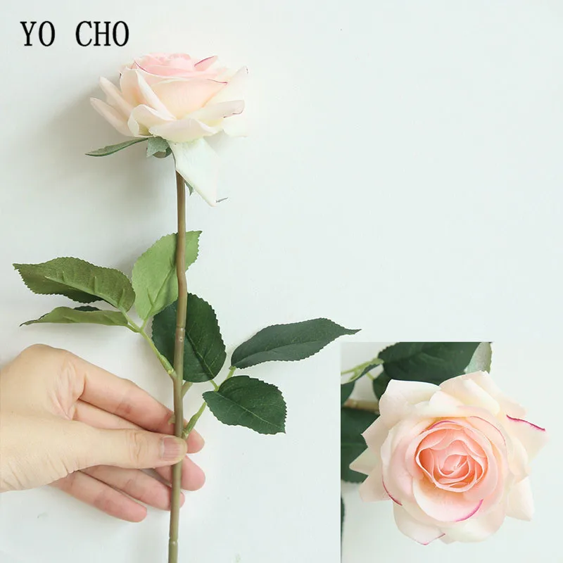 YO CHO Artificial Flower Roses Wedding Silk Flowers Artificial Silk Wedding Bouquets White Pink Home Decoration Fake Flowers