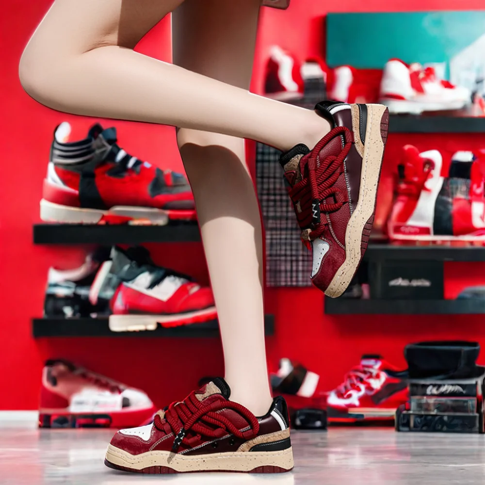 Dropshipping Custom Logo Couple Fashion Skateboard Shoes Red Thick Soles Casual Sneakers for Women