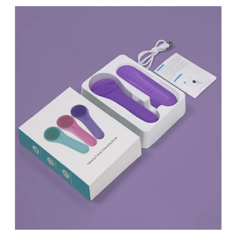 PSB waterproof rechargeable electric silicone sonic vibrating face facial cleansing brush heat with magnet charger