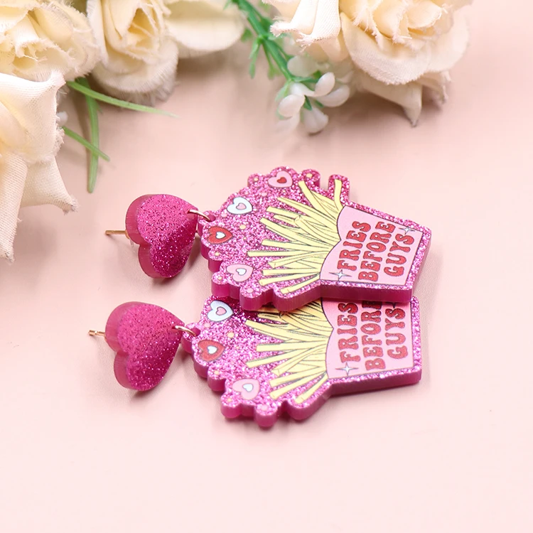 ERS840ER1816 1pair Top fashion CN Drop fries before guys cute Valentine Gift Acrylic glitter earrings Jewelry for women