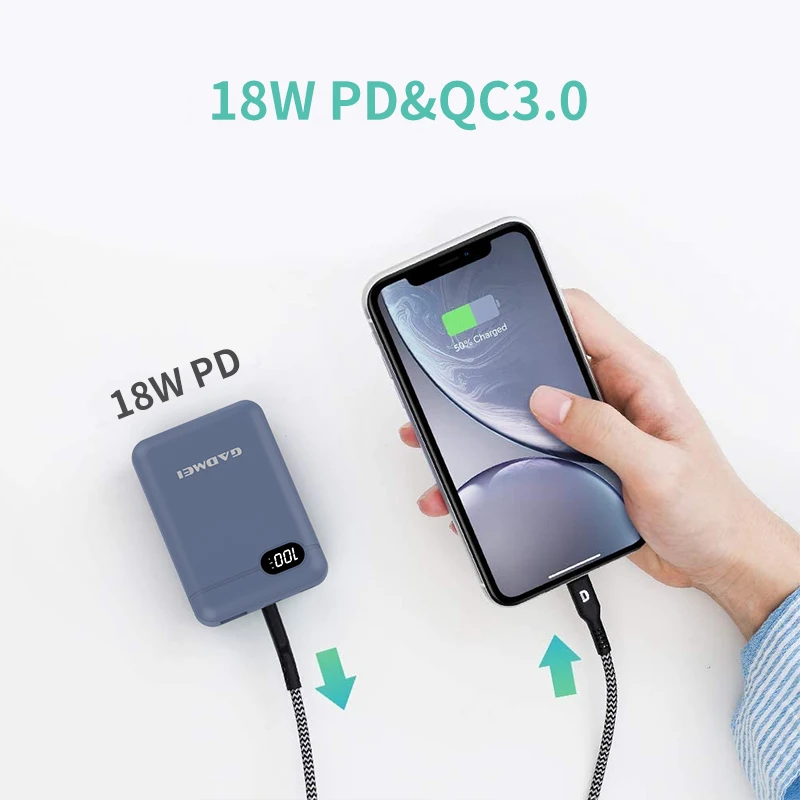 Mini Power Bank 10000mah 12V type c output Power Banks Fast Charge Portable Powerbank Quick Charging Pd 20w With Led Display