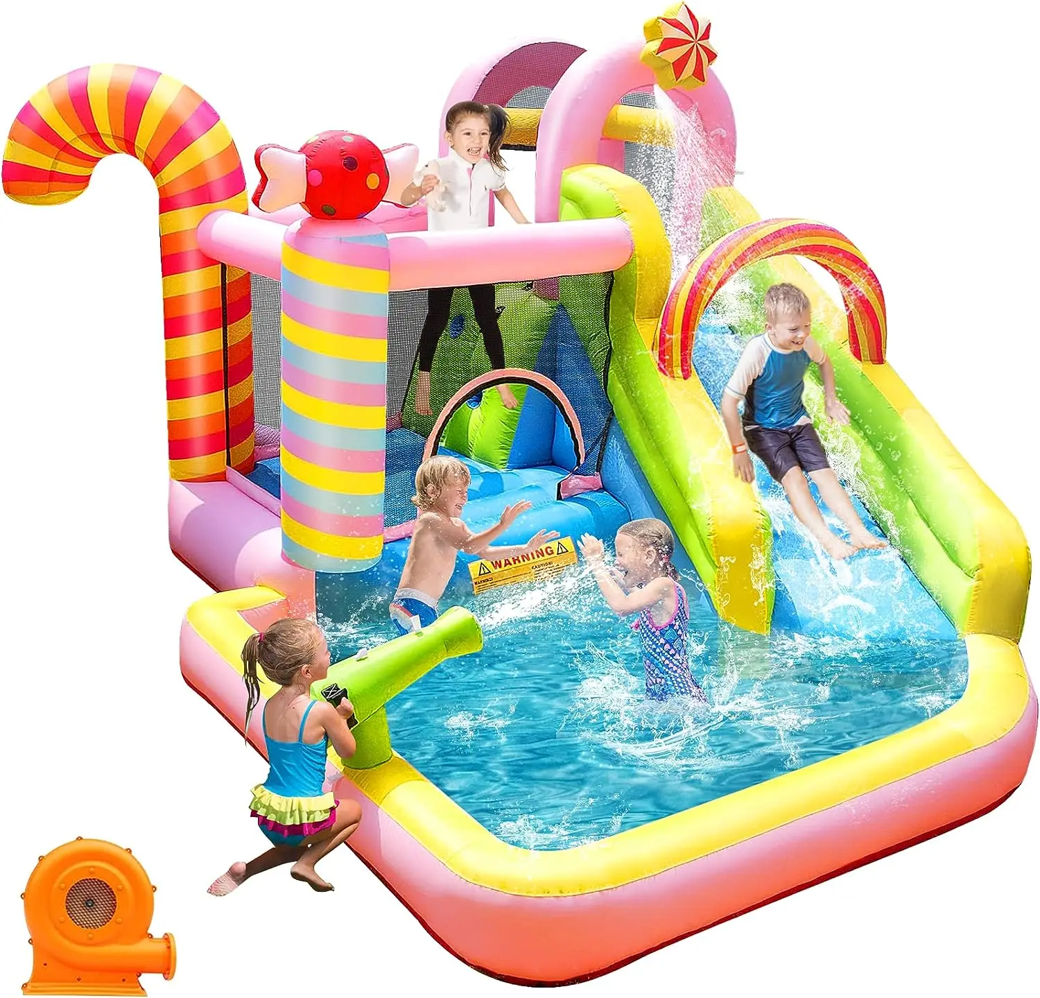 Candy Inflatable Bouncy House Inflatable Castle with Splash Pool Slide Pool Bouncer Combo for Kids to Play