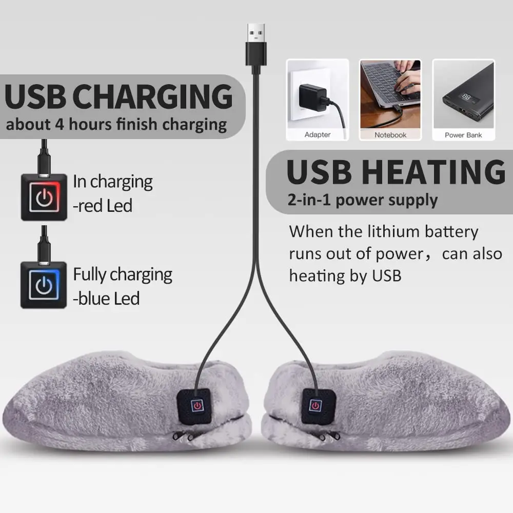 Winter Electric Heated Feet Warmers Plush Heating Shoes Indoor Housewear Slippers