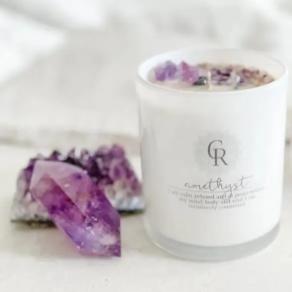 Customize handmade scented glass candle crystals healing stones candles