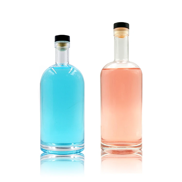 
Wholesale Round Clear Frosted Packing Empty Black Color Vodka Rum Glass Bottles for Whiskey Liquor Gin 