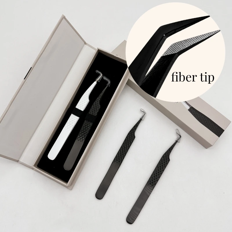 Volume lashfiber tip tweezers for eyelash extension private label lash extension tweezers for eyelash extension