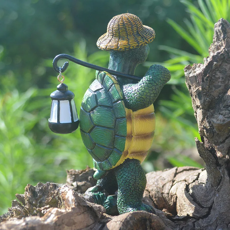 High demand import Outdoor Style Tide Handicraft Garden Go Turtle with Lantern resin statue