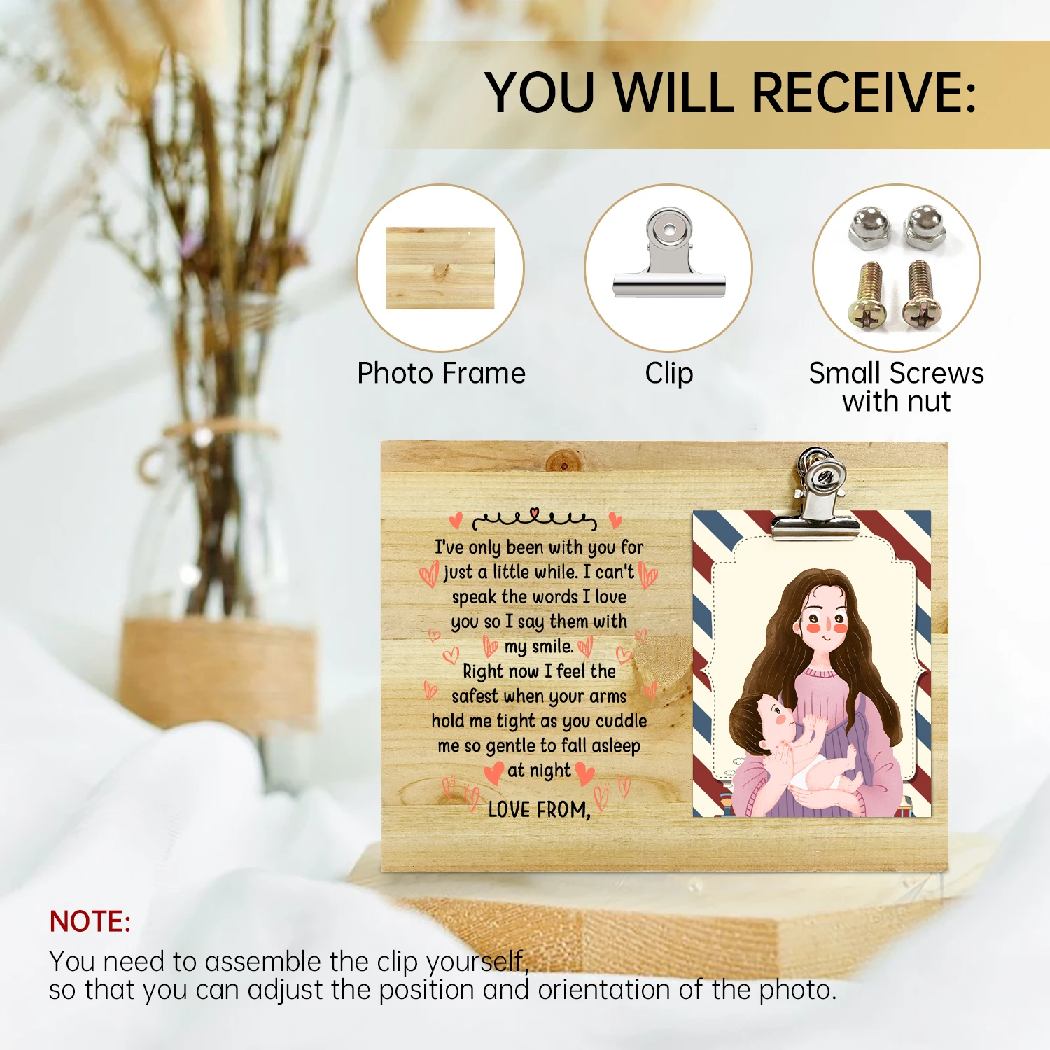 Custom Printed High Quality Wood Photo Clip Frame Home Decorative Picture Frame Personalized Photo Frame Table Decoration