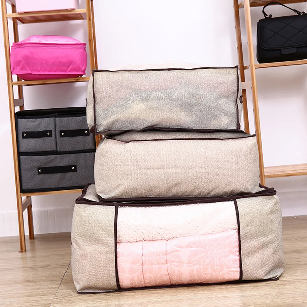 Nonwoven large underbed storage bag organizer box foldable clothes storage bag organizer with clear window