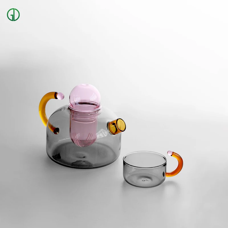 Wholesale Creative color contrast high temperature resistant glass kettle Nordic color glass cup