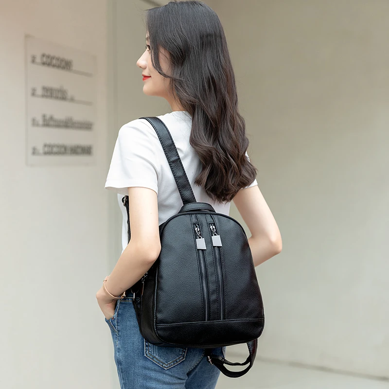Casual Sports Large Capacity Anti-theft Multipurpose Leisure Waterproof Lychee Pattern Backpack Fashion Black Student Backpack