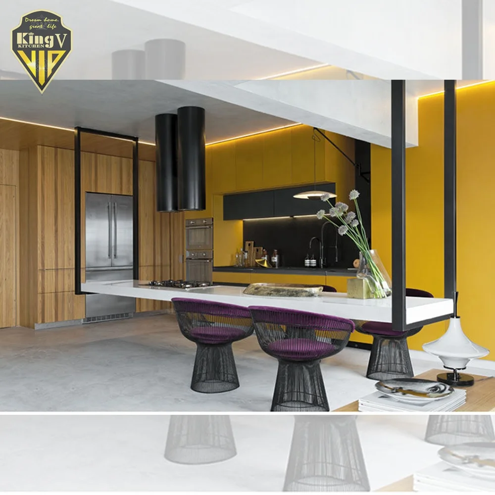 Modern custom make high gloss lacquer kitchen cabinet white kitchen cabinets waterproof KINGV