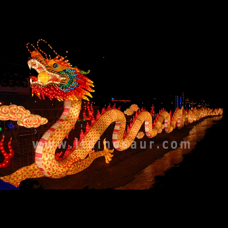 Customized Handmade Wire Steel Structure Holiday Decorative Chinese Silk Dragon Lanterns Illumination For Sale