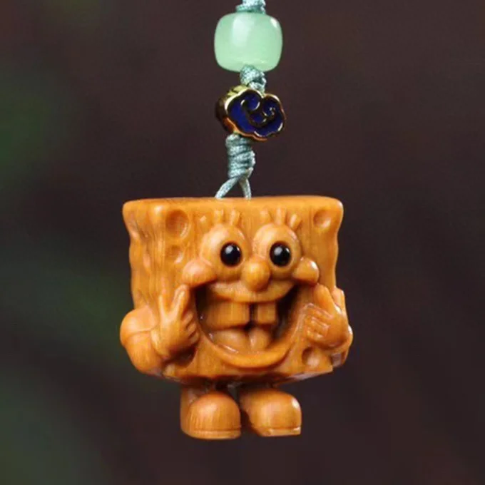 Sandalwood SpongeBob key ring SpongeBob pendant accessories mobile phone pendant car hanging accessories