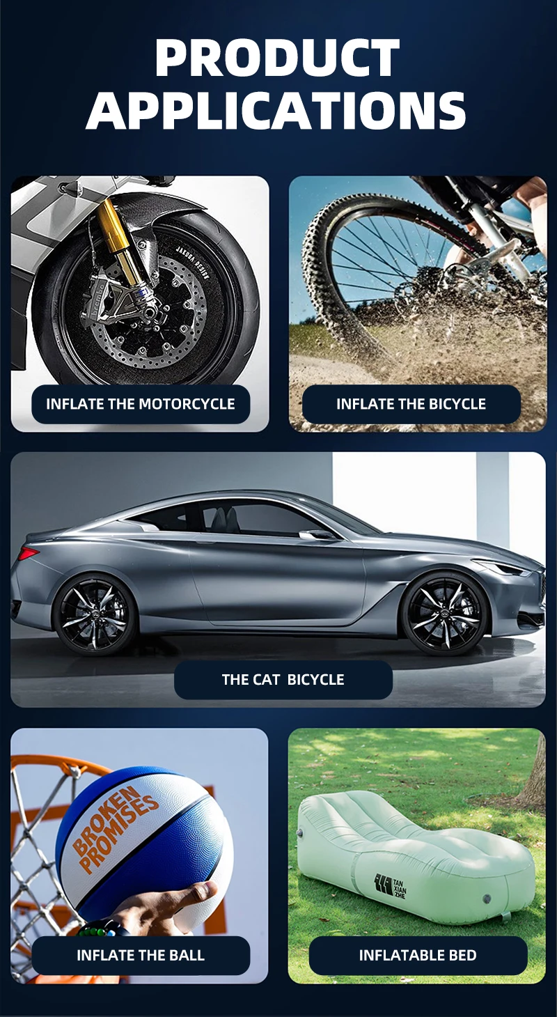 4000 mAh Large Battery Capacity Mini Portable Rechargeable Air Pump Compressor Quickly Inflate High Definition Display Piston