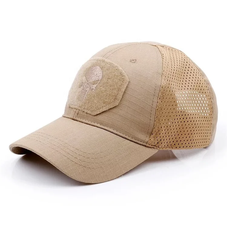 Camouflage Curved Brim Trucker Cap with Embroidery Patch Perforated Laser Holes Mesh Trucker Hat